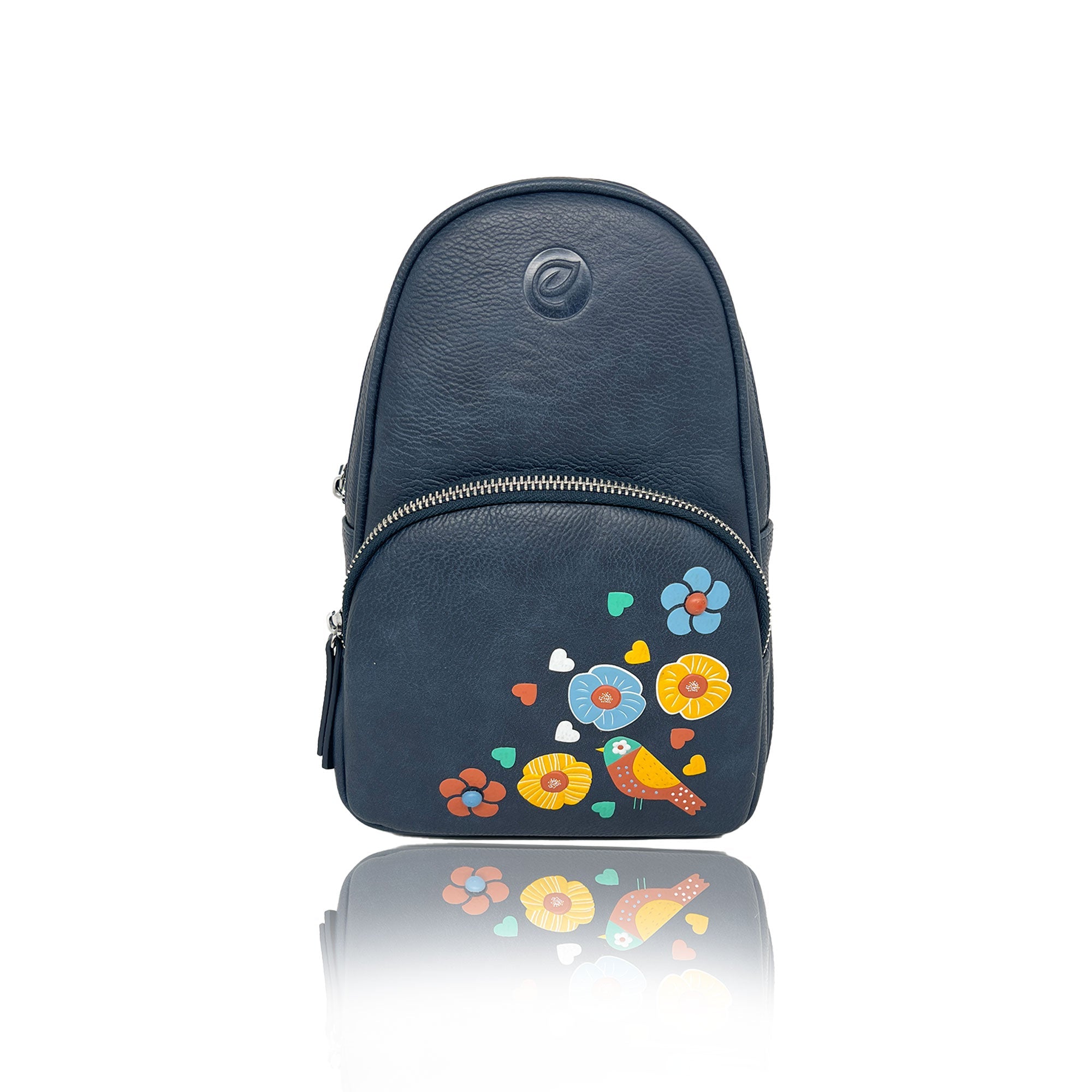 Navy Jay Sling bag floral bird detail