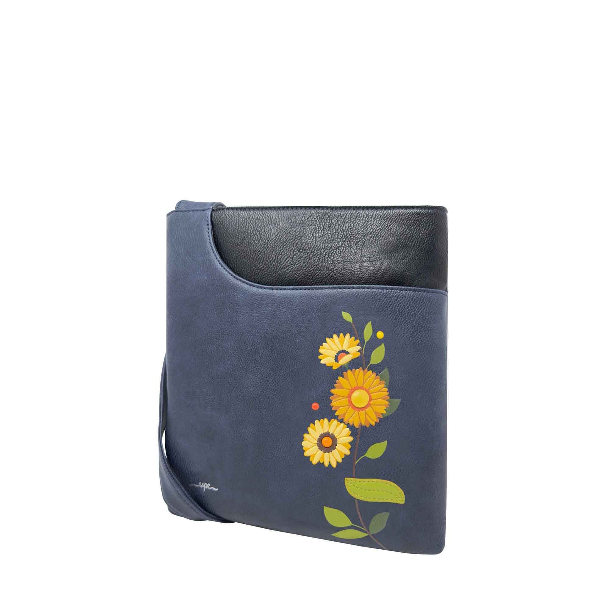 Espe Vegan Corp Blue handbag with floral design on a white background