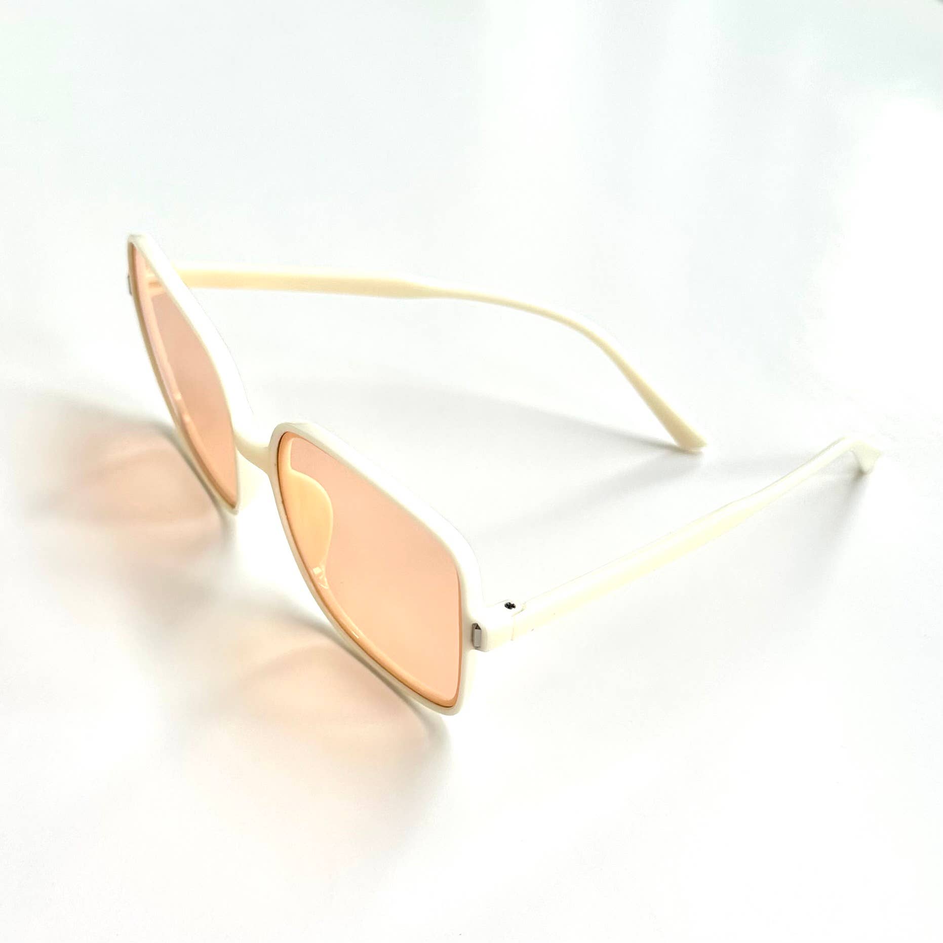 Katie Women's Oversized Square Sunglasses White Peach Lenses side