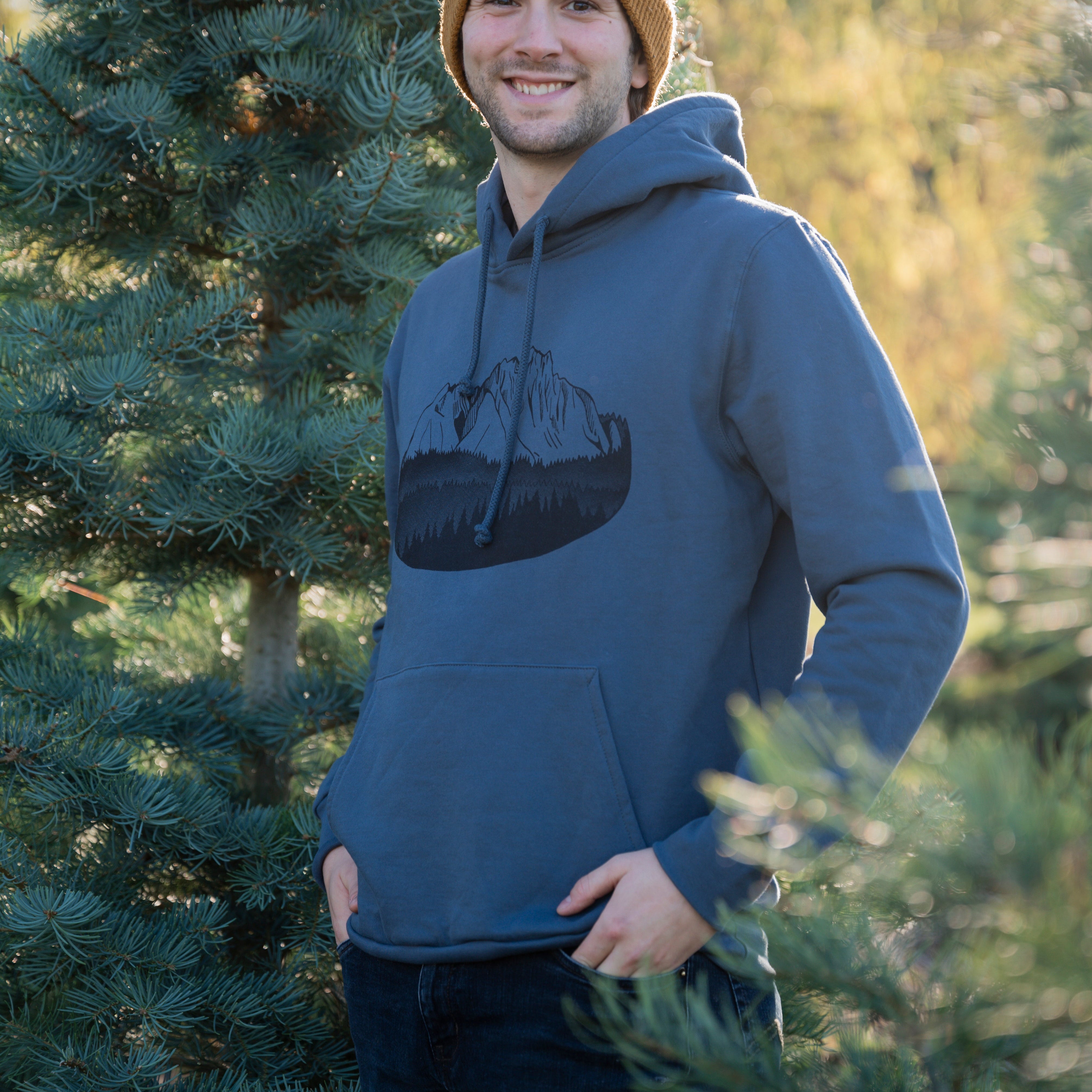 FLOATING ISLAND - Unisex Organic Cotton Hoodie Slate Blue front