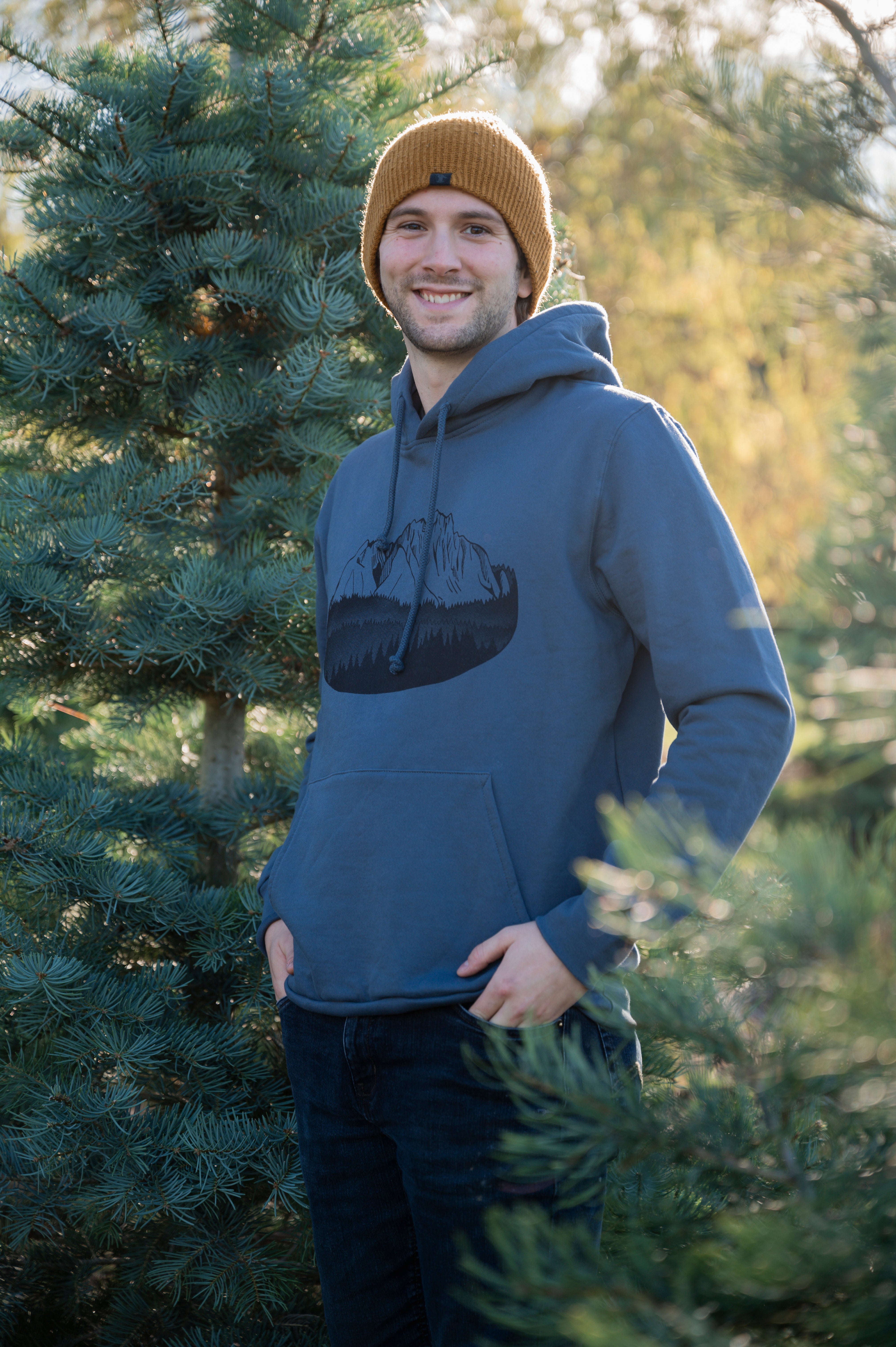 FLOATING ISLAND - Unisex Organic Cotton Hoodie Slate Blue front