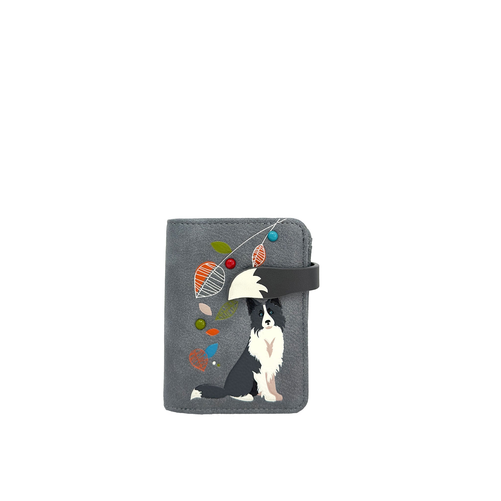 A Espe Vegan Corp grey with black and white Border Collie illustration