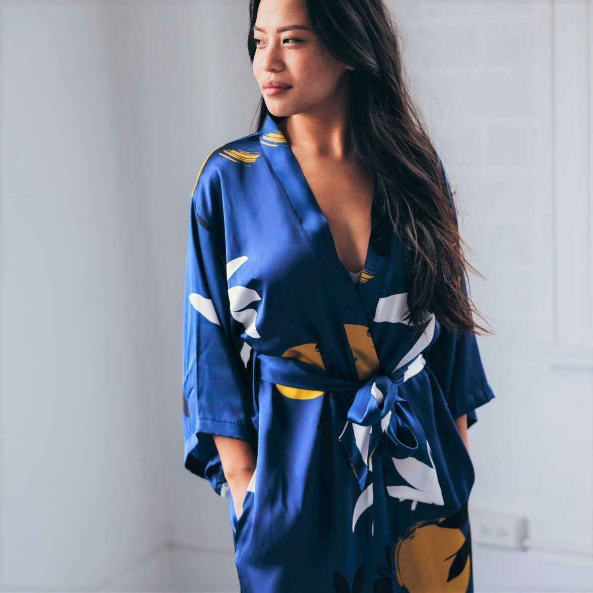 Birds of Paradise Kimono Robe – Luna – Front View White Background