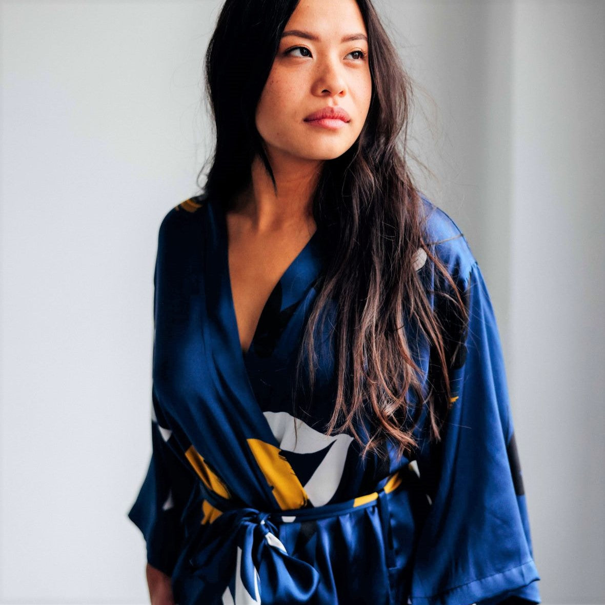 Birds of Paradise Kimono Robe – Luna – Side View White Background