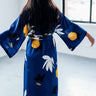 Birds of Paradise Kimono Robe – Luna – Blue Floral Profile Shot