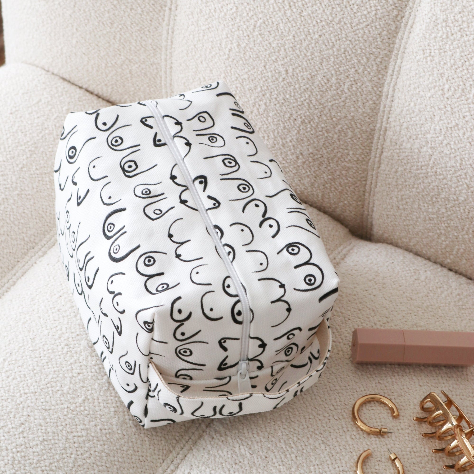 Woman Series Cotton Canvas Makeup Bag Handmade in Toronto by Freon Collective, the Woman Series makeup bag organizes cosmetics and travel essentials 3 sizes