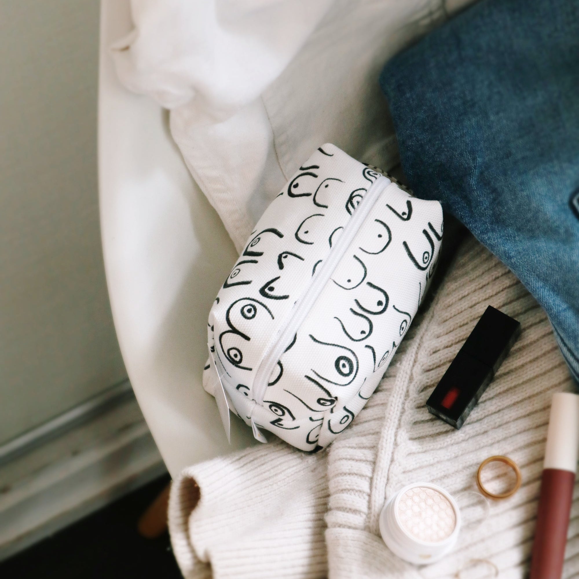 Woman Series Cotton Canvas Makeup Bag Handmade in Toronto by Freon Collective, the Woman Series makeup bag organizes cosmetics and travel essentials 3 sizes 2