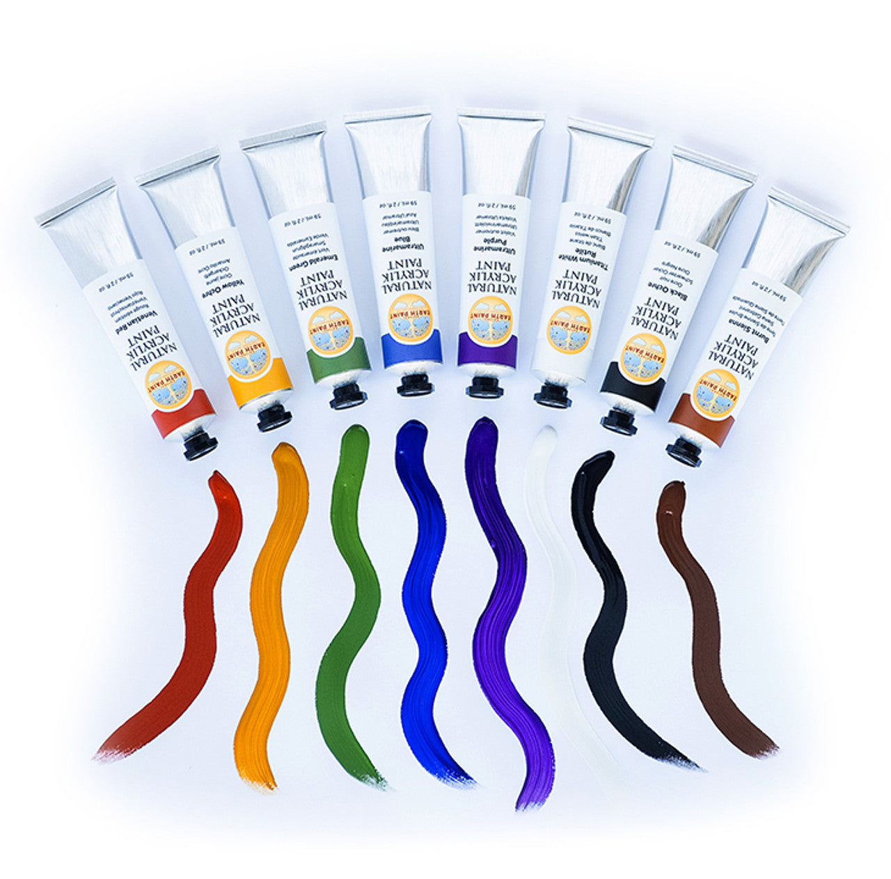 Set of hair color gel tubes with corresponding colored wavy lines on a white background