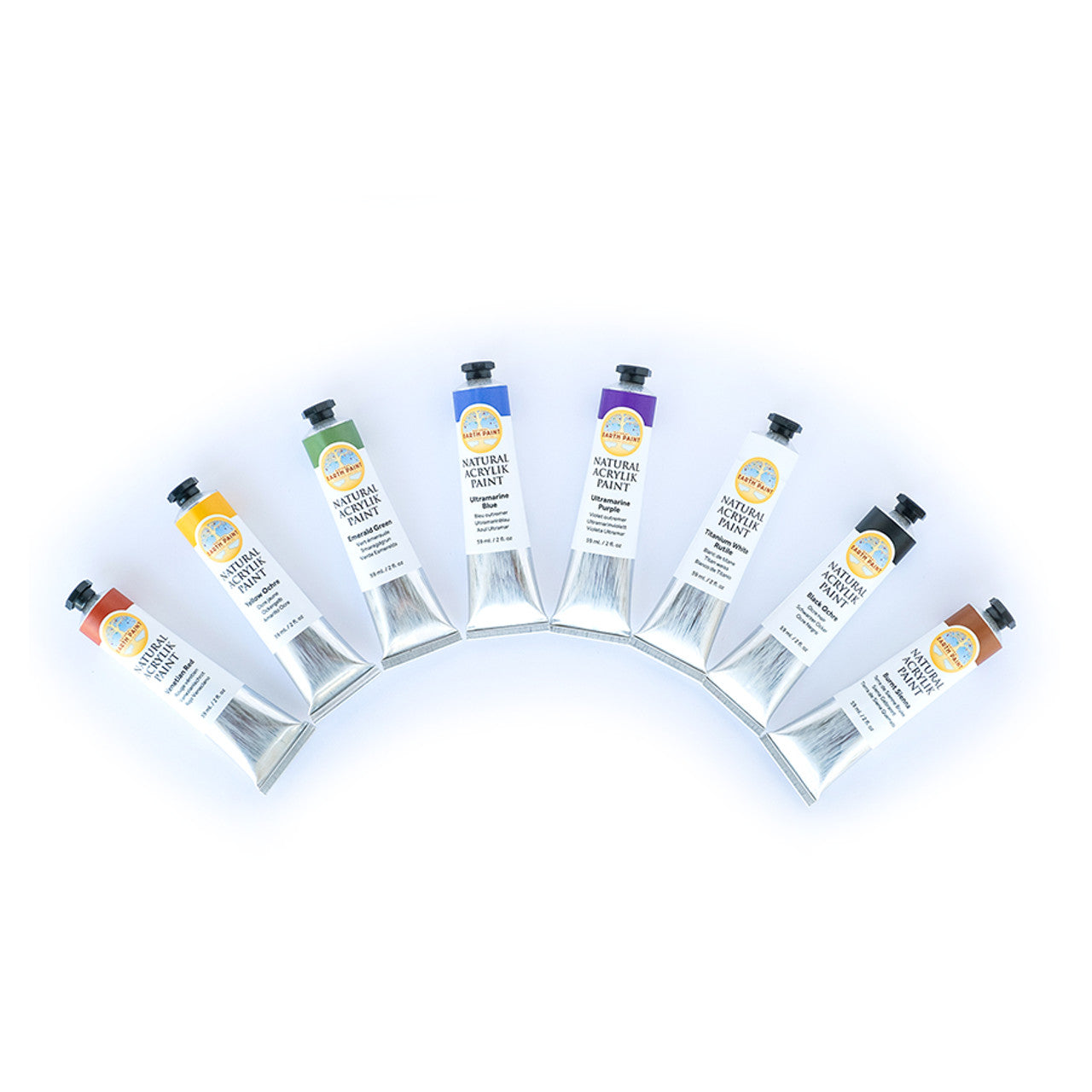 Set of eight tubes of Winsor & Newton watercolor paint on a white background