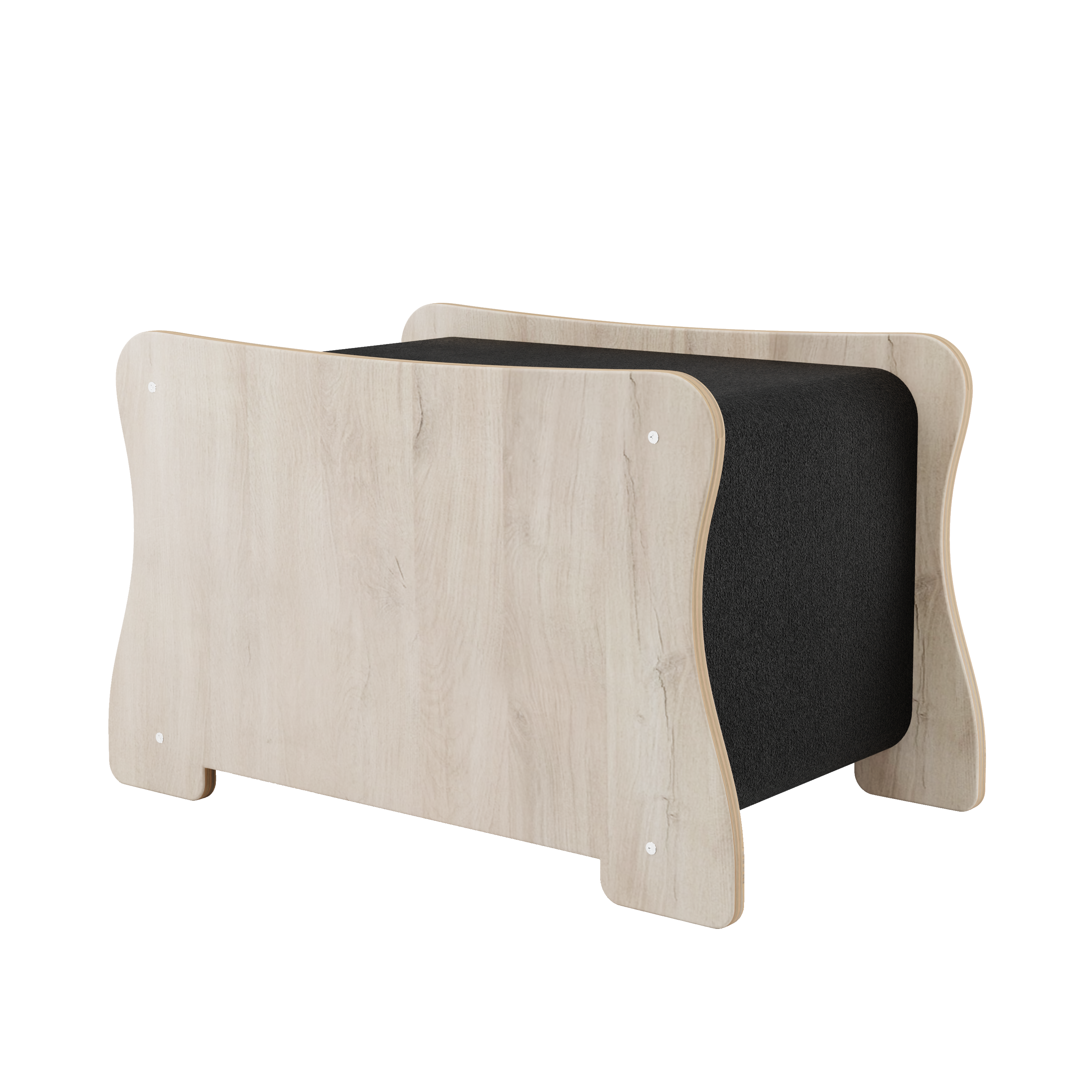 Wooden desk with black writing surface on a white background