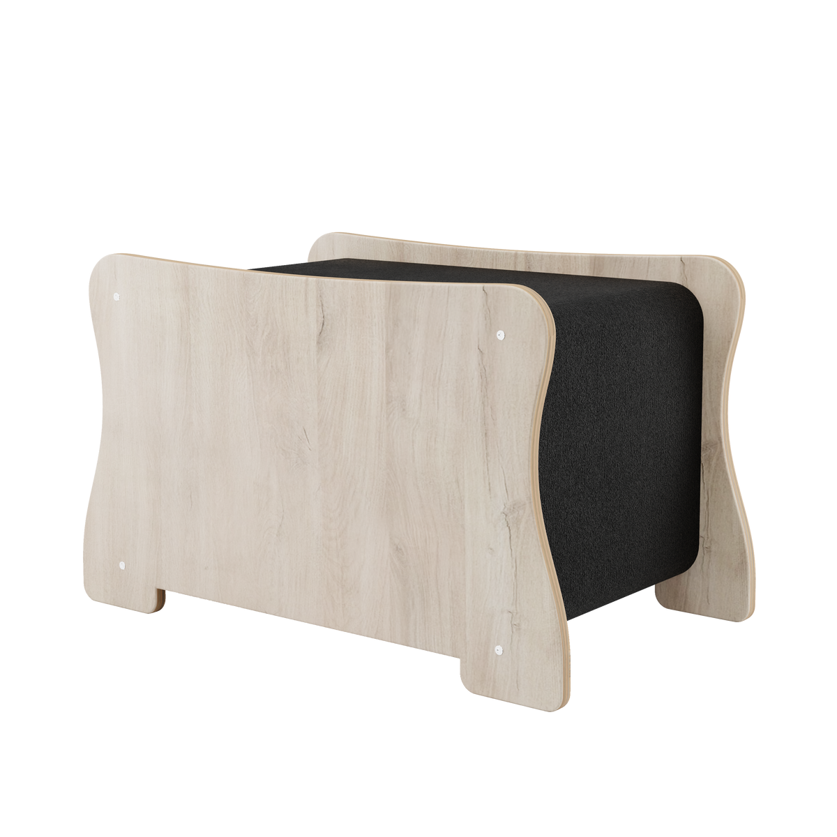 Wooden desk with black writing surface on a white background