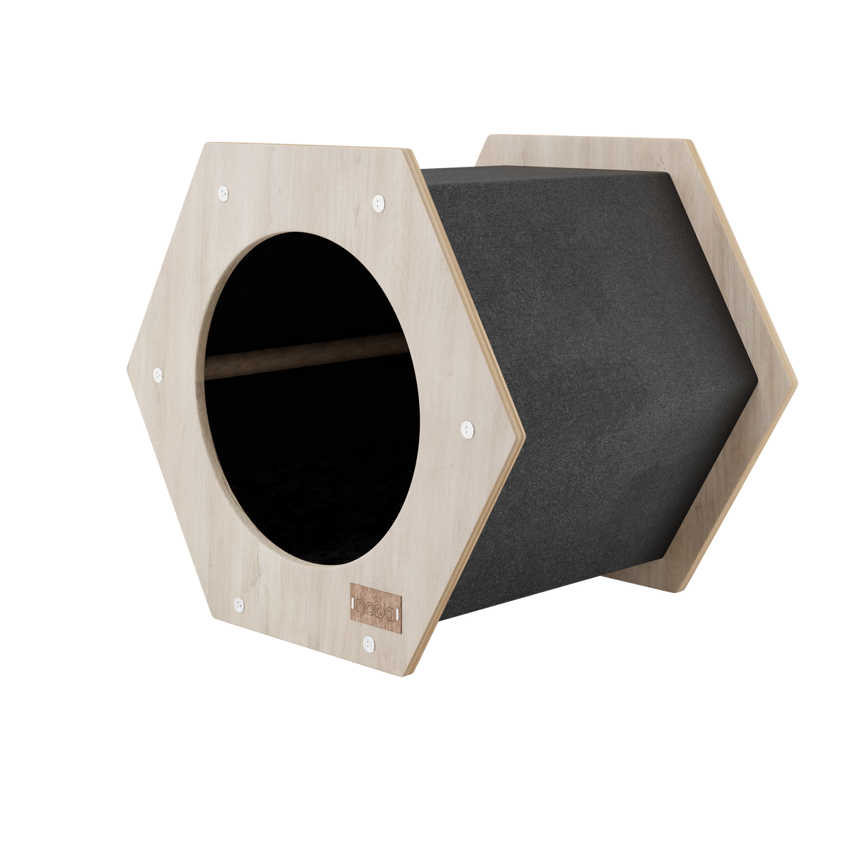 Hexagonal pet bed with black interior on a white background