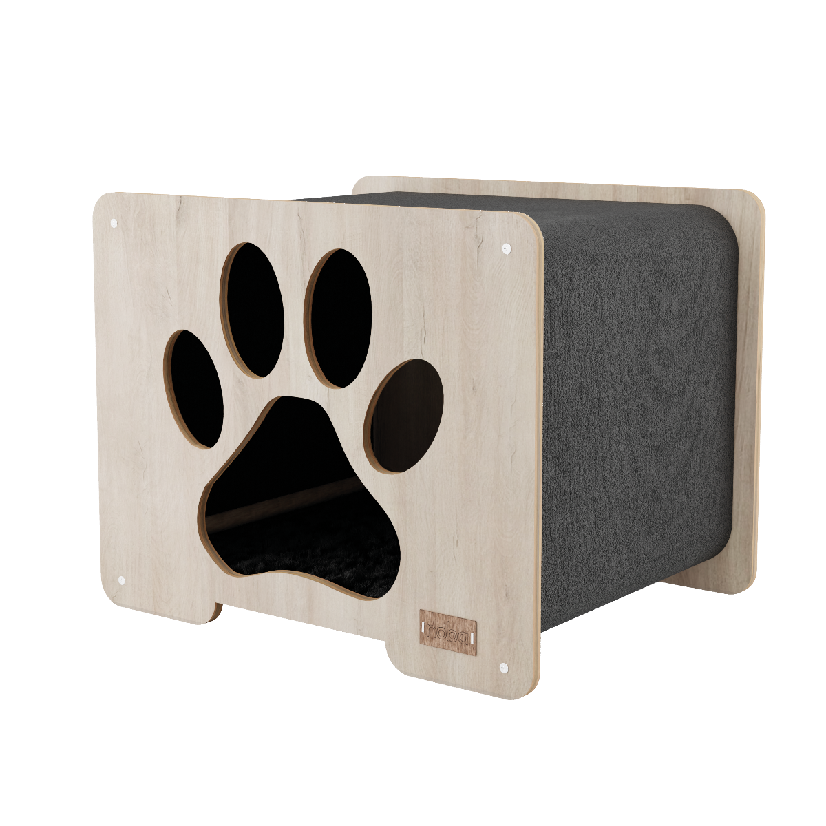 Wall-mounted pet bed with paw design on a white background