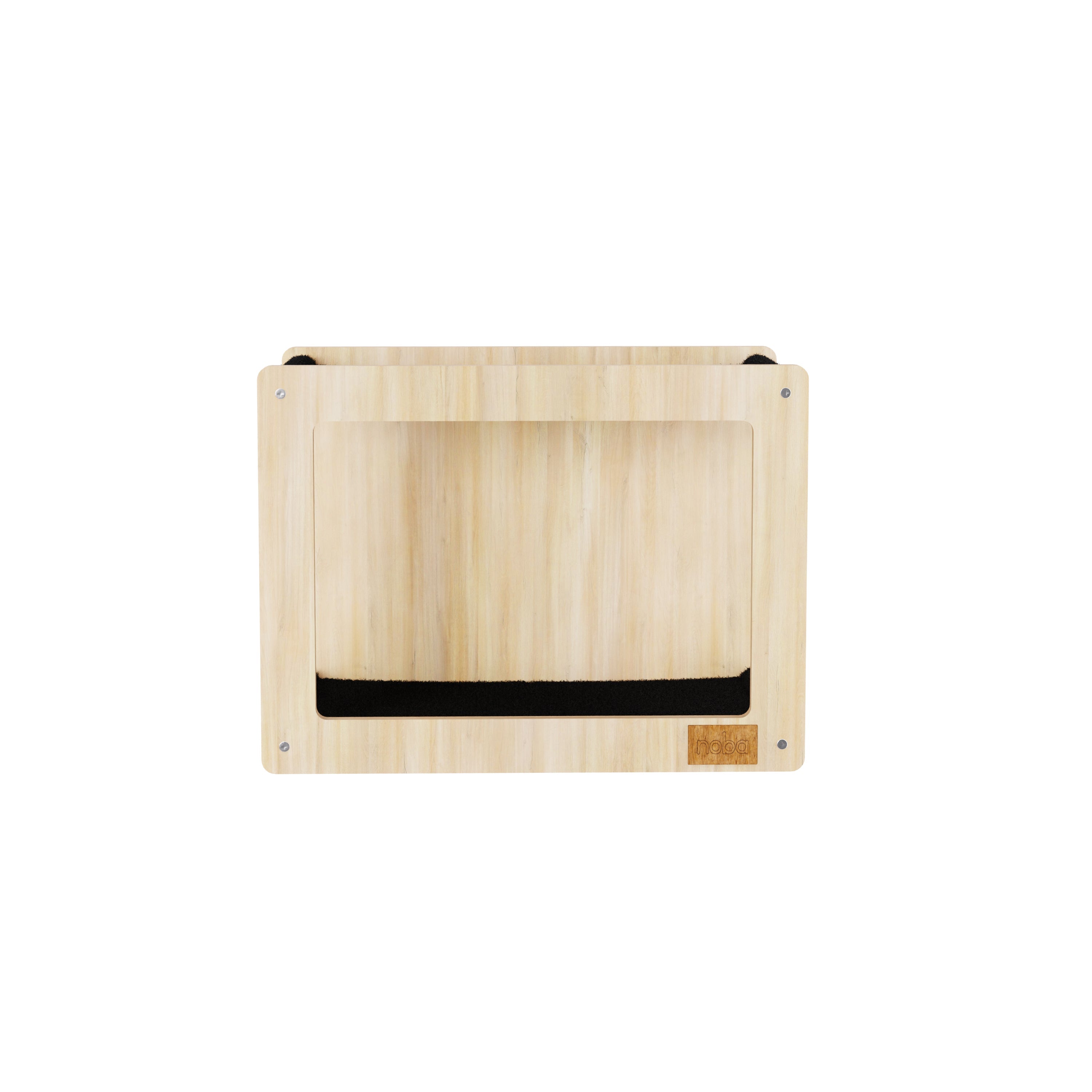Wooden pet she with black flap on a white backgroundf