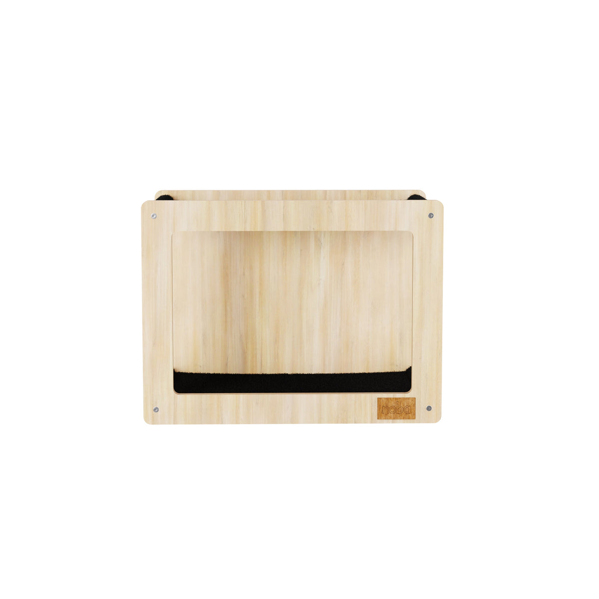 Wooden pet she with black flap on a white backgroundf