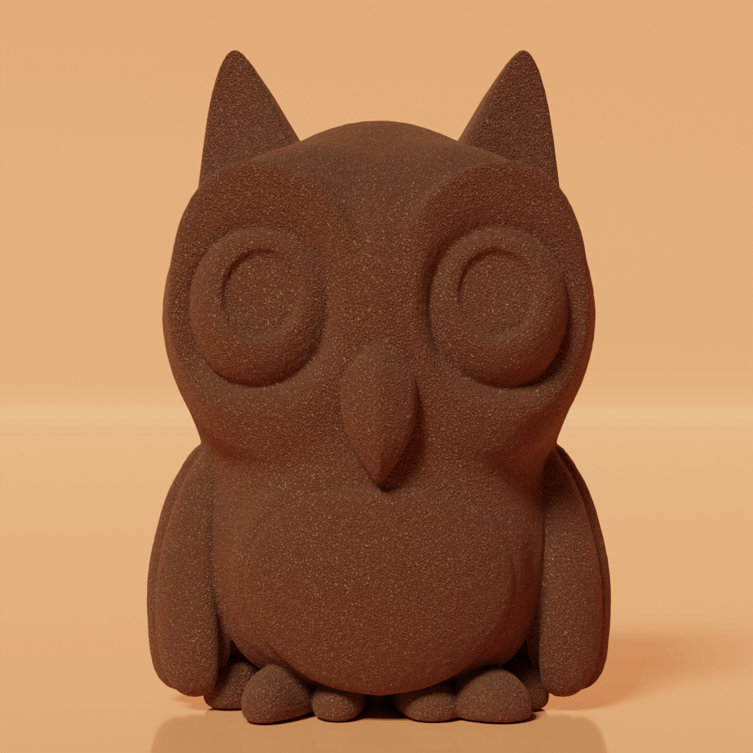 Brown owl-shaped object on a beige background
