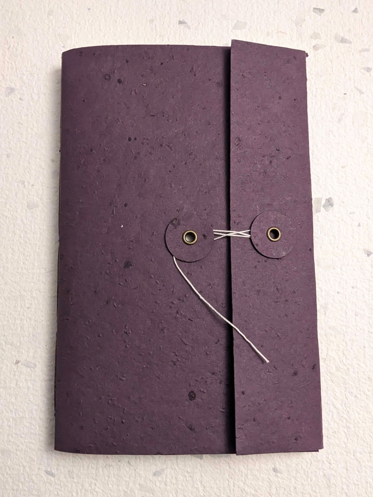 Purple notebook with a button closure on a light grey background Creative Artifacts HQ plantable 