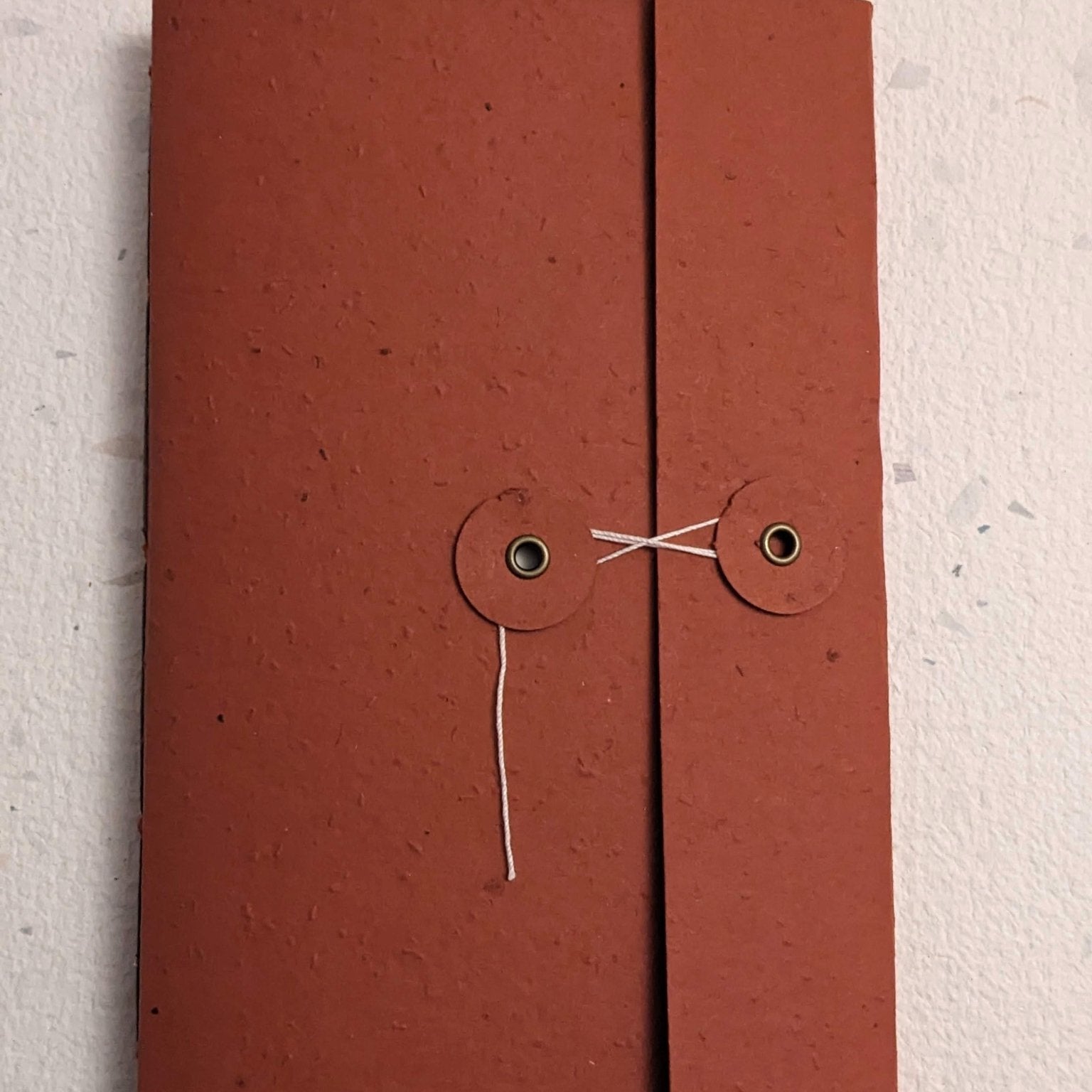 Red leather-bound notebook with string closure on a textured beige background Creative Artifacts HQ plantable 