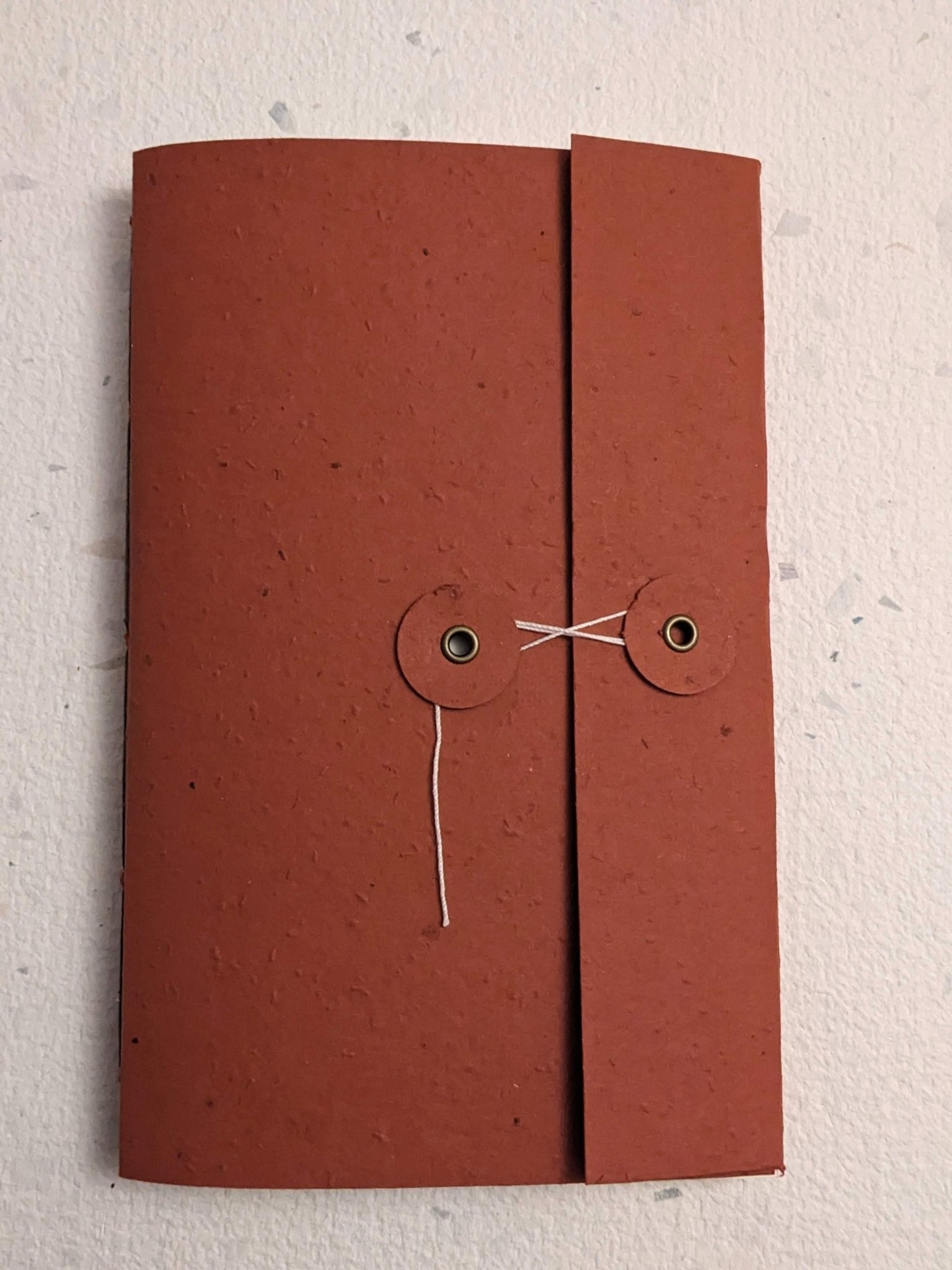 Red leather-bound notebook with string closure on a textured beige background Creative Artifacts HQ plantable 