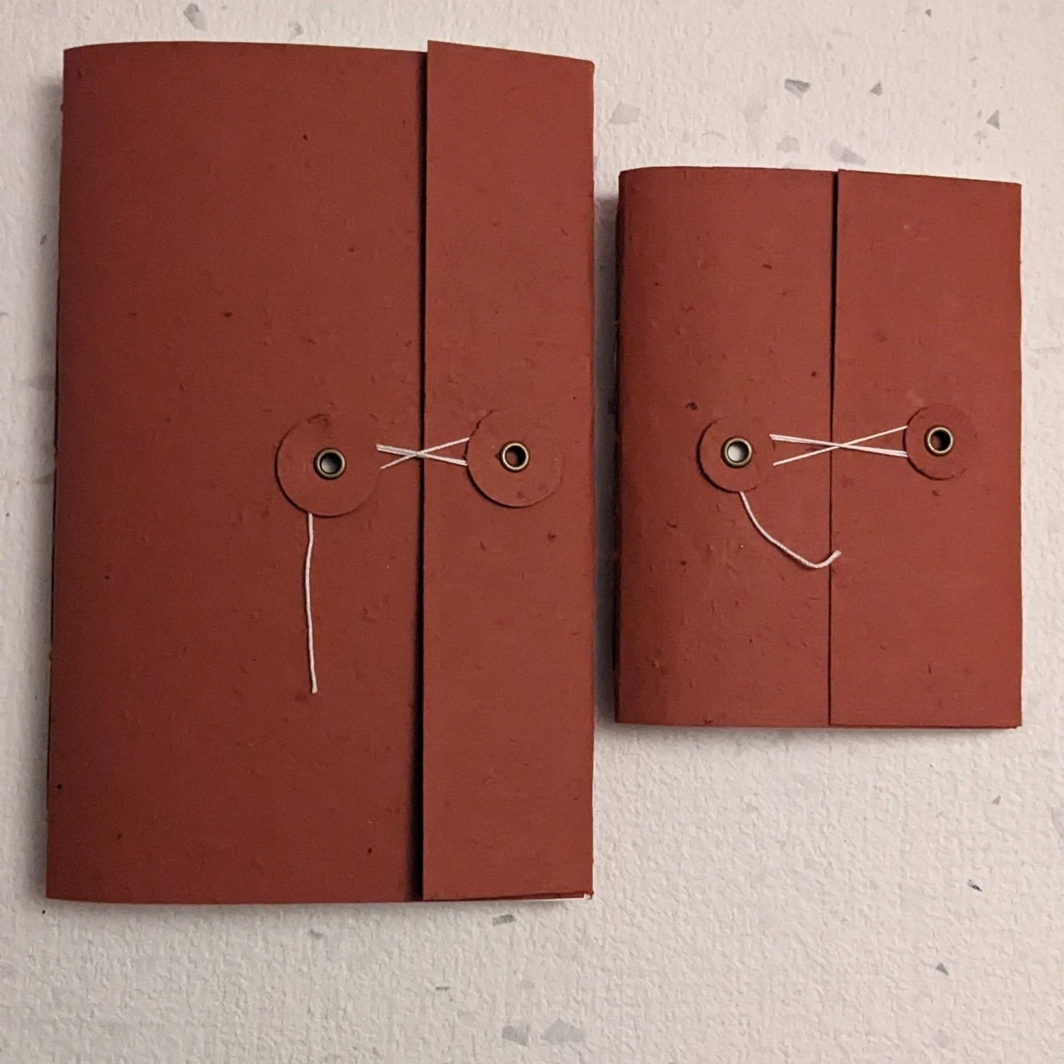 Two terracotta-colored leather-bound notebooks on a textured grey surface Creative Artifacts HQ plantable 