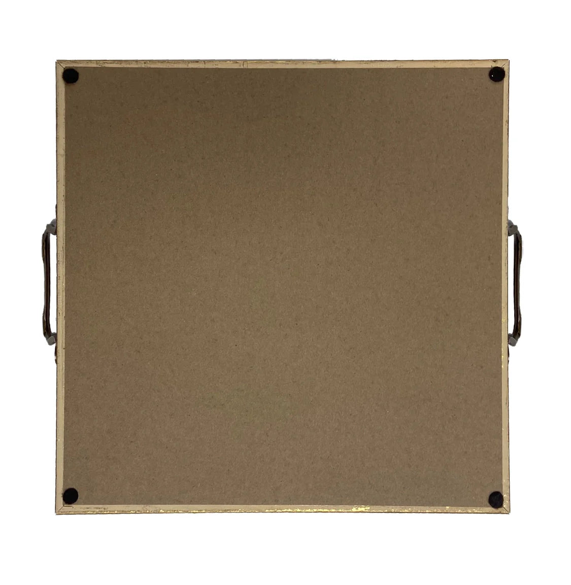 Brown square board with metal brackets on a white background