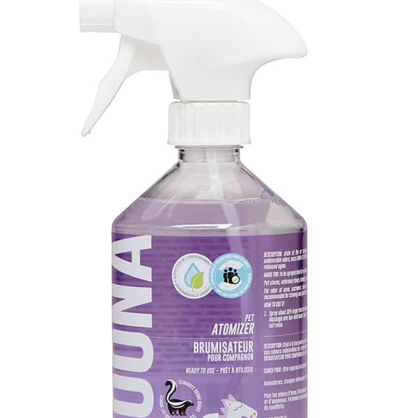 Purple spray bottle with white nozzle on a white background