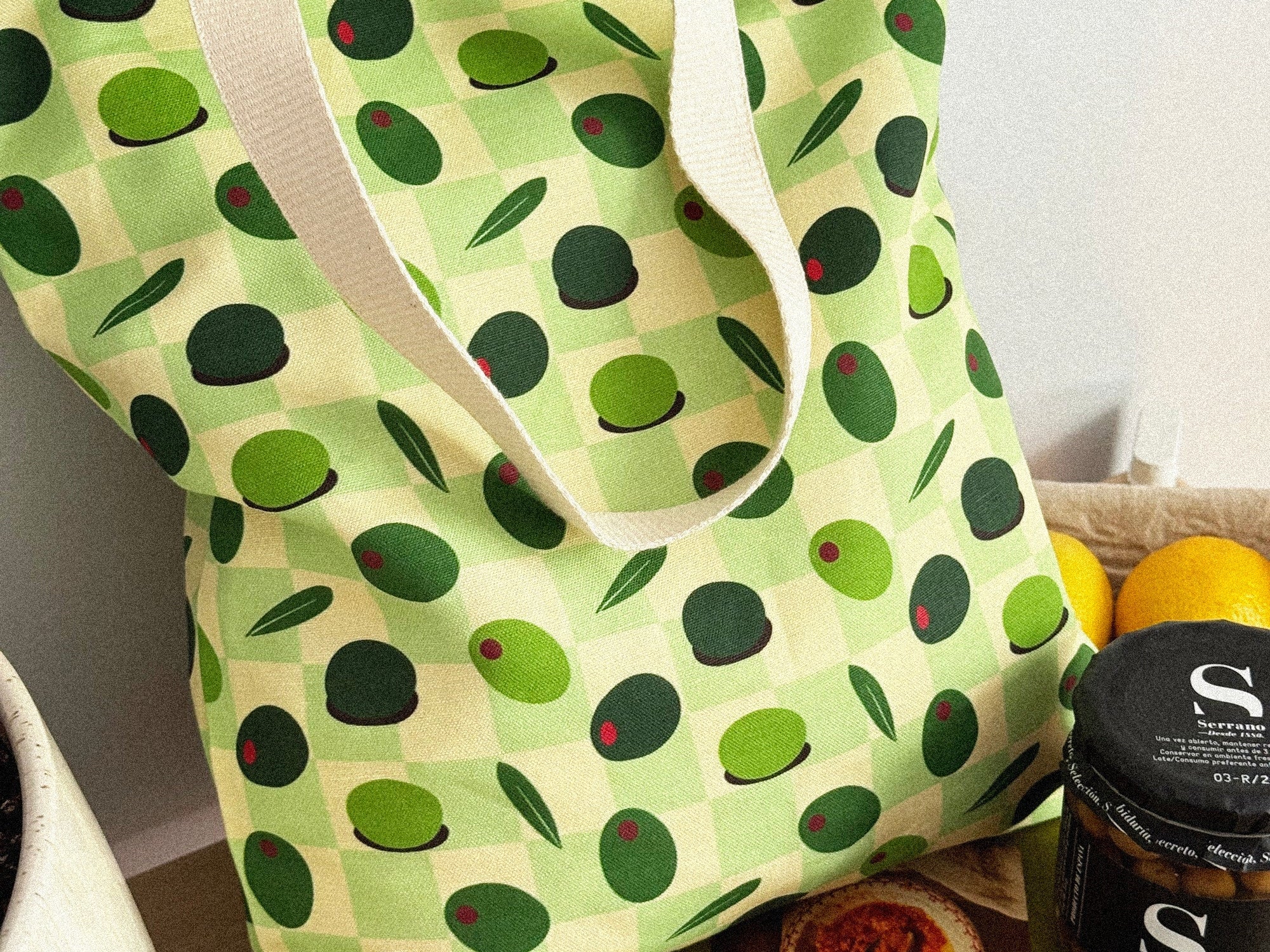 Olives Linen &amp; Cotton Canvas Tote Bag Handmade in Toronto by Freon Collective