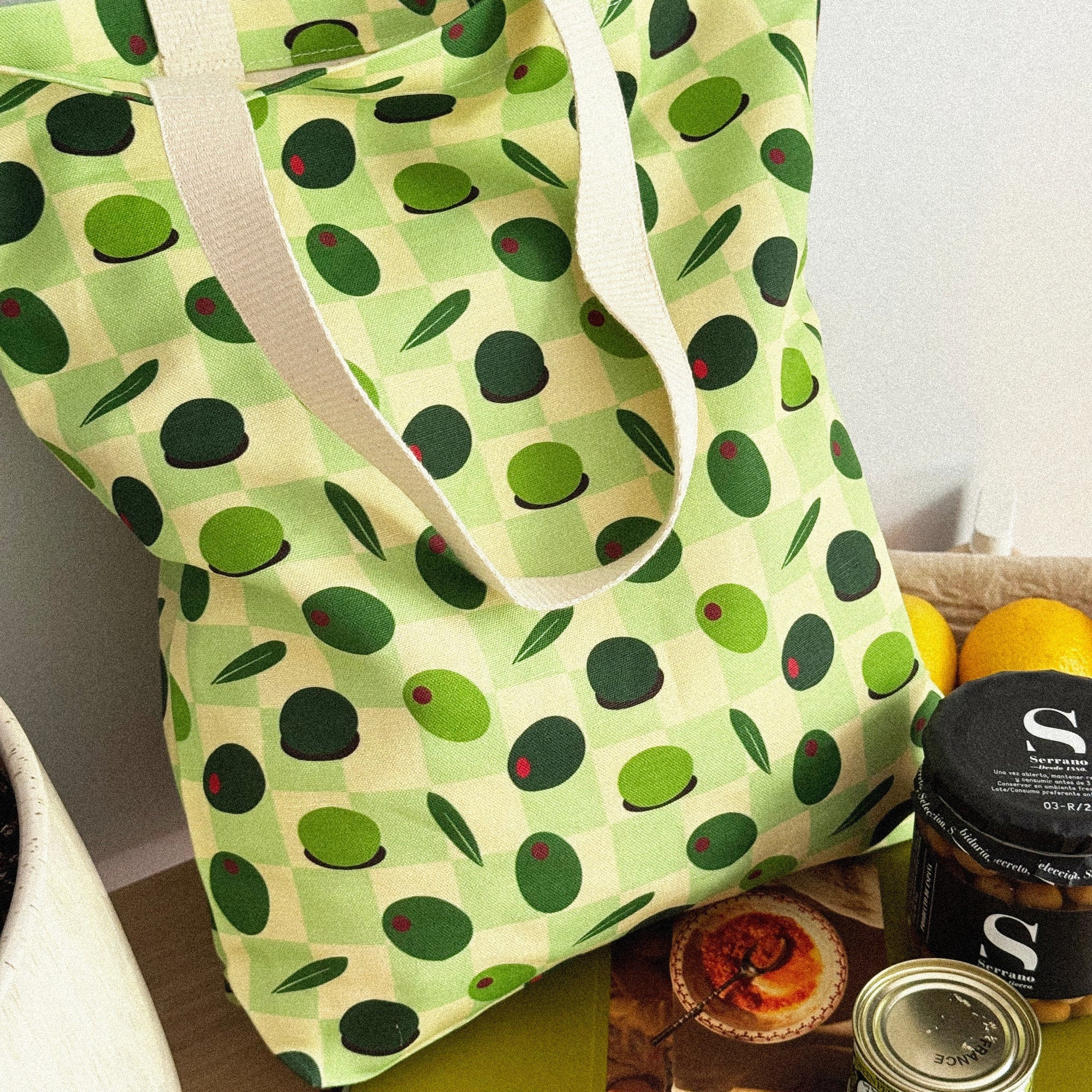 Olives Linen &amp; Cotton Canvas Tote Bag Handmade in Toronto by Freon Collective