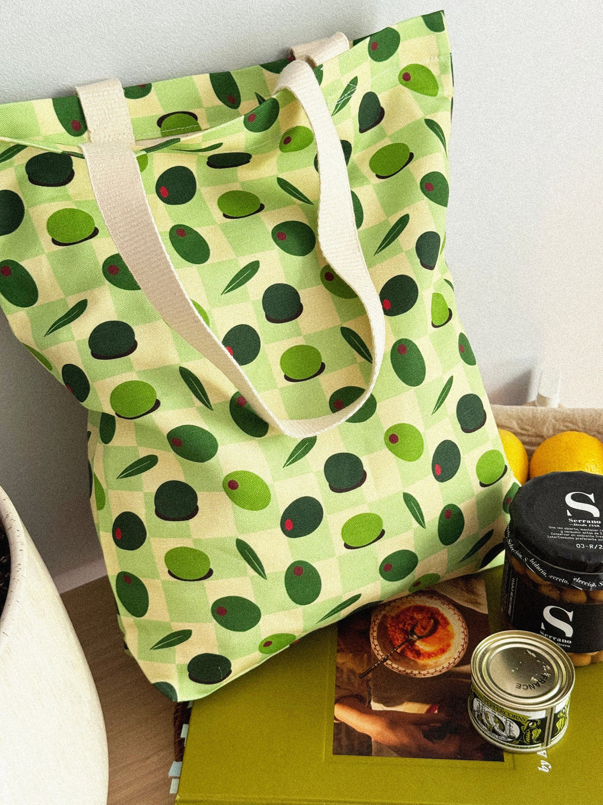 Olives Linen &amp; Cotton Canvas Tote Bag Handmade in Toronto by Freon Collective