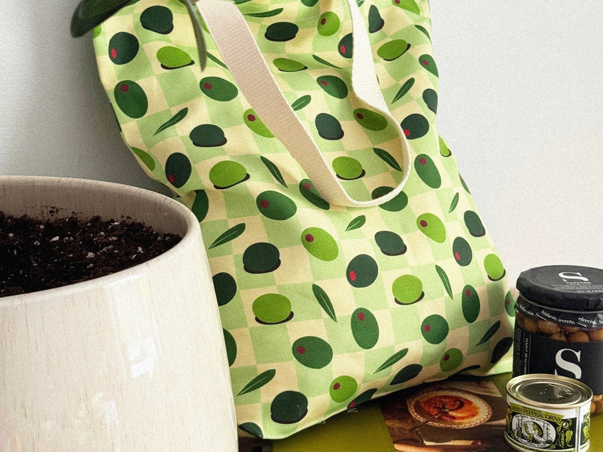 Olives Linen &amp; Cotton Canvas Tote Bag Handmade in Toronto by Freon Collective