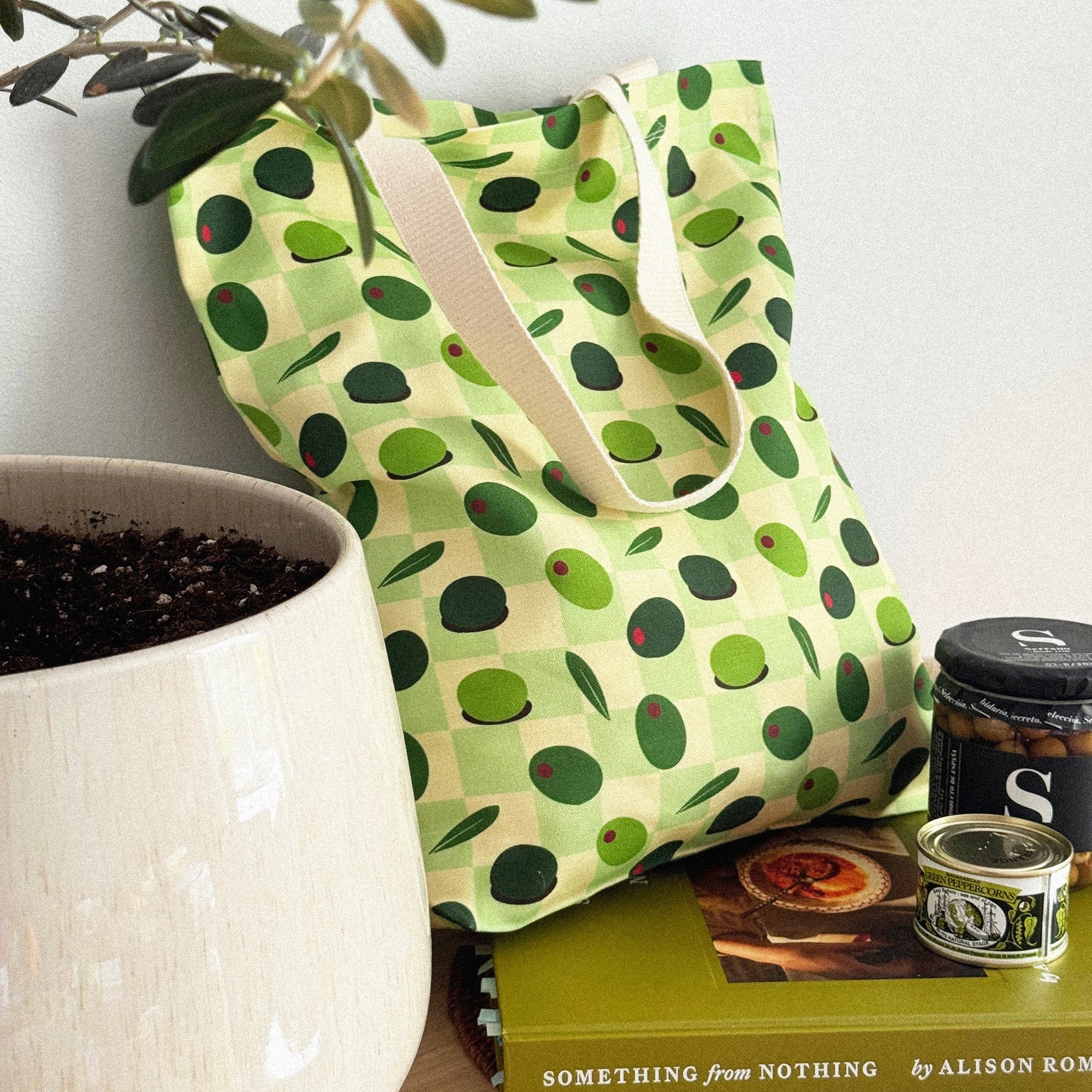 Olives Linen &amp; Cotton Canvas Tote Bag Handmade in Toronto by Freon Collective