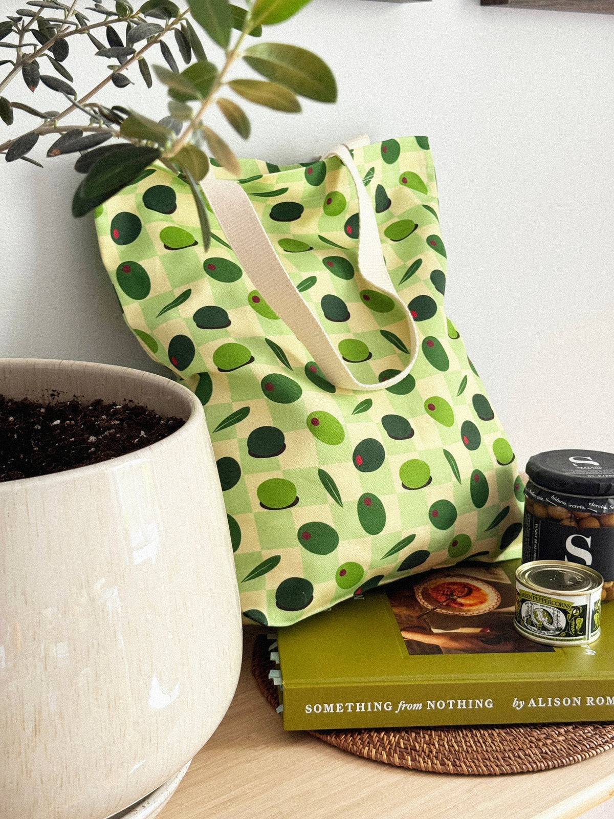 Olives Linen &amp; Cotton Canvas Tote Bag Handmade in Toronto by Freon Collective