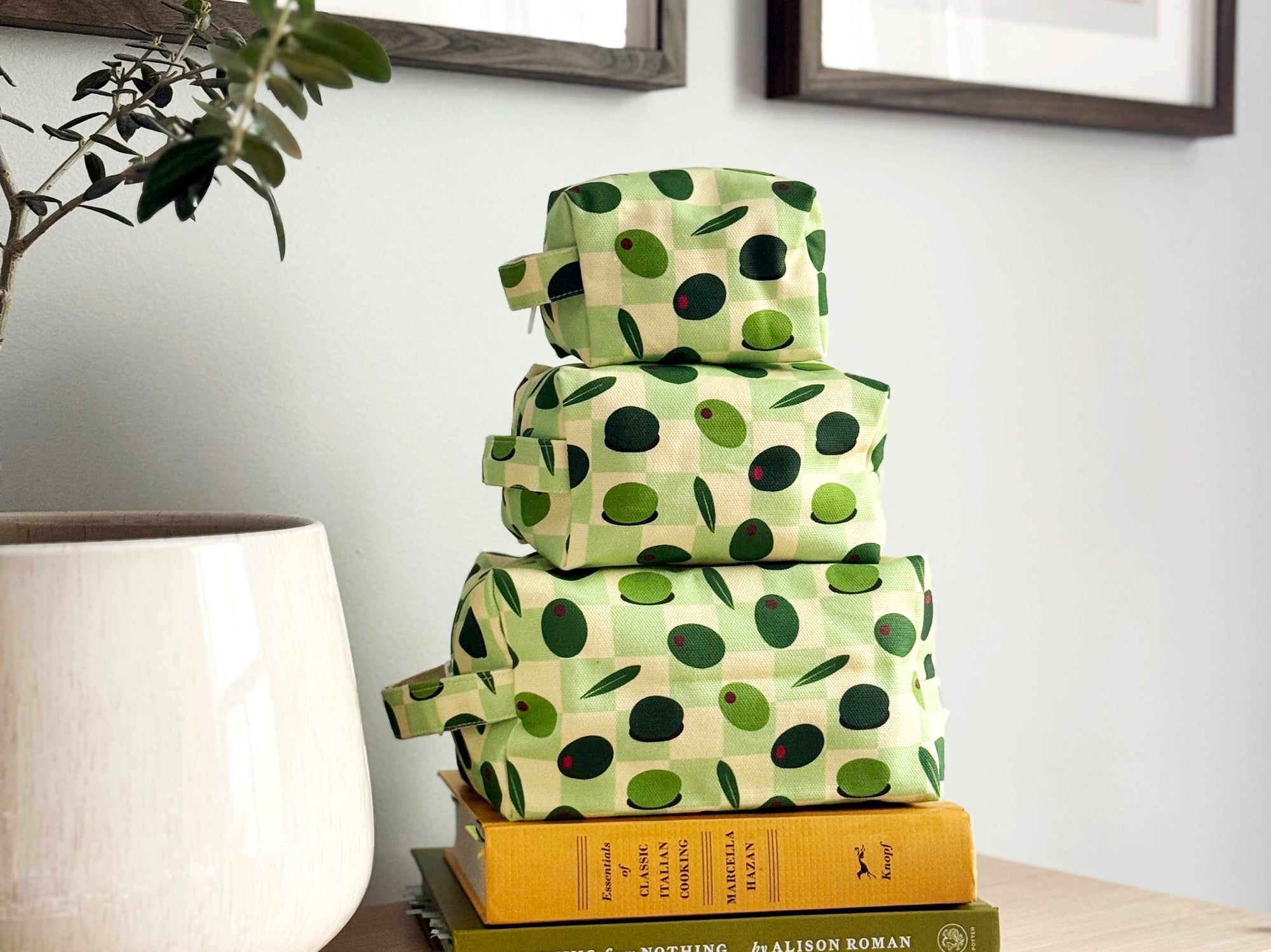 Makeup Bag three sizes – Olives Cotton Canvas | Freon Collective