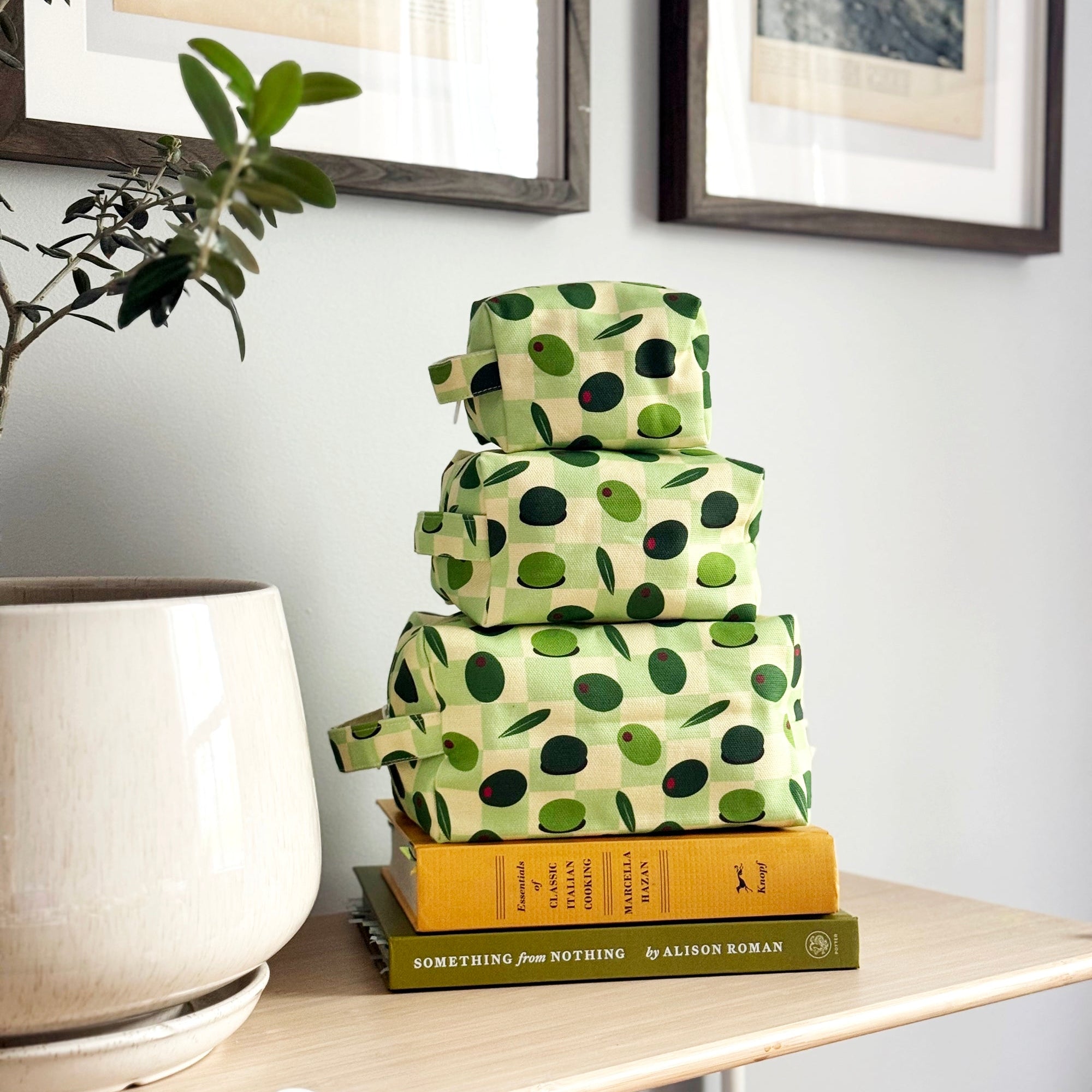 Makeup Bag three sizes – Olives Cotton Canvas | Freon Collective