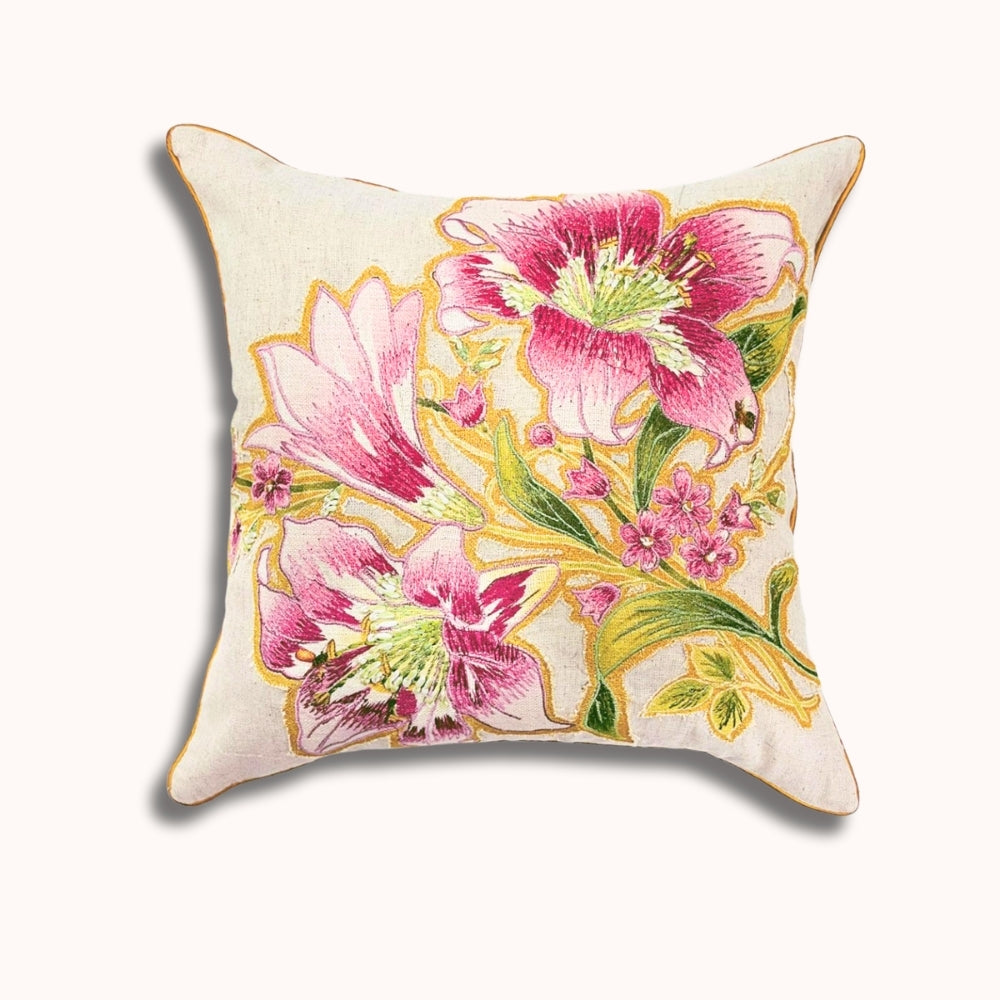 Decorative pillow with floral pattern on a white background