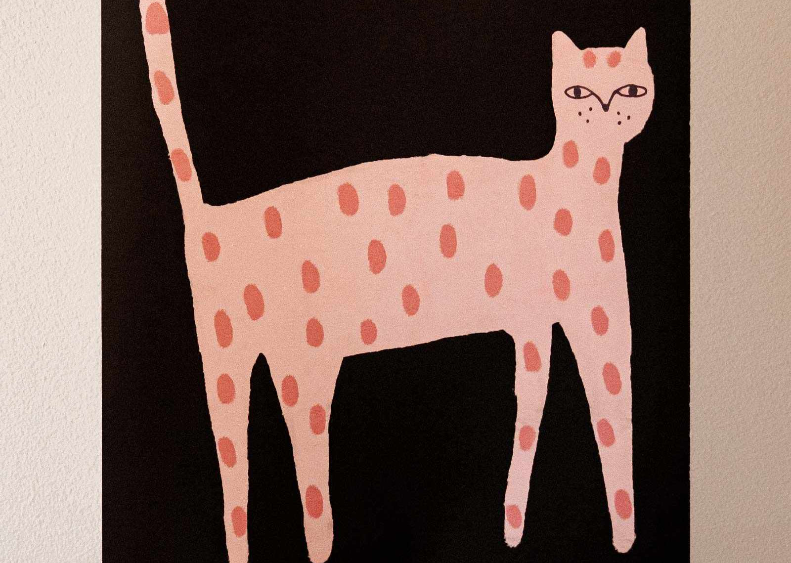 Mimi & August Playful Cat Art Print — pink polka dot cat illustration, 8×10", Montreal-made
