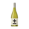 Wine bottle with a white label featuring a black cross on a white background  The Sobr Market