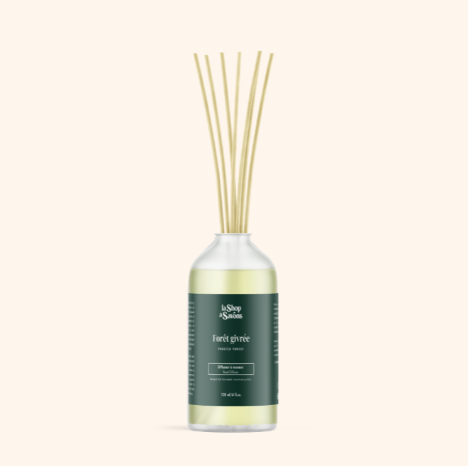 Diffuser bottle with wooden sticks on a white background
