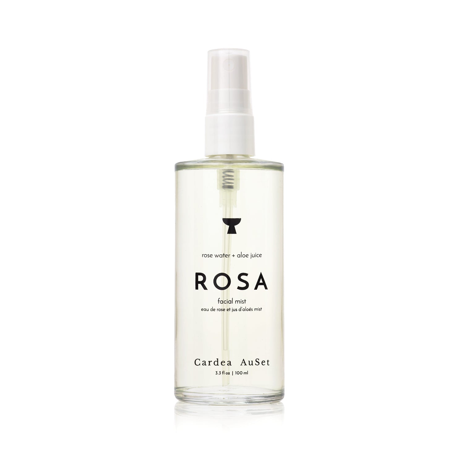 Rosa facial mist bottle with white cap on a white background