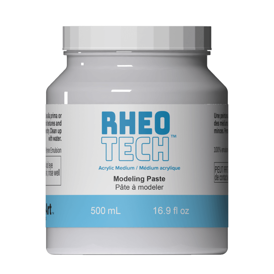 Rheotech modeling paste container on a dark blue background