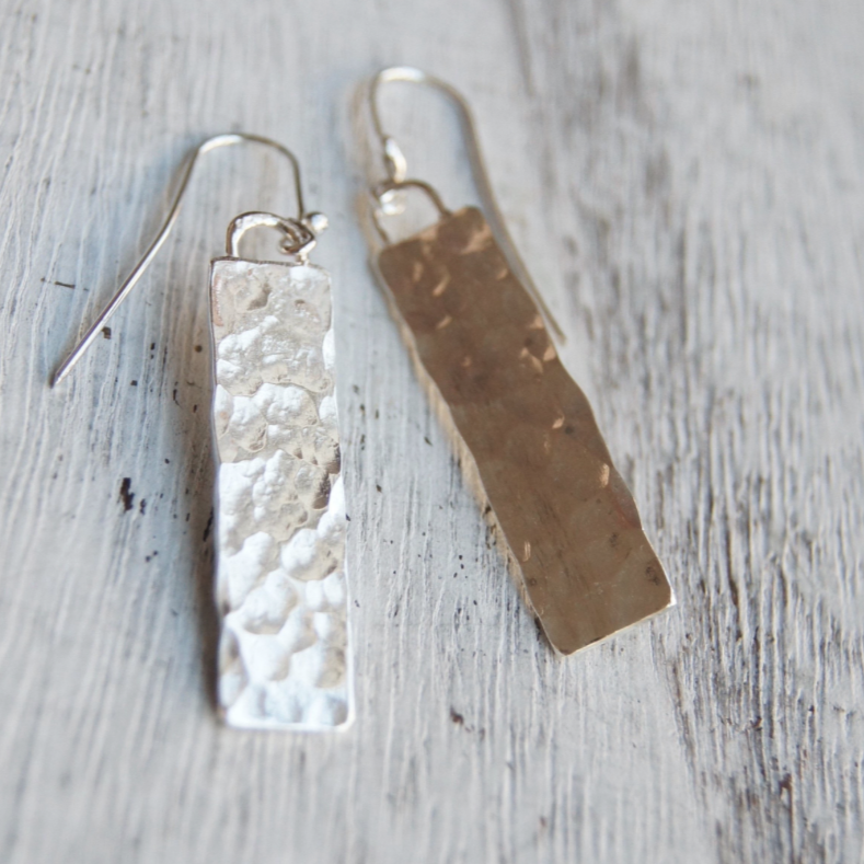 Juliet925 hammered sterling silver Monolith drop earrings, pair