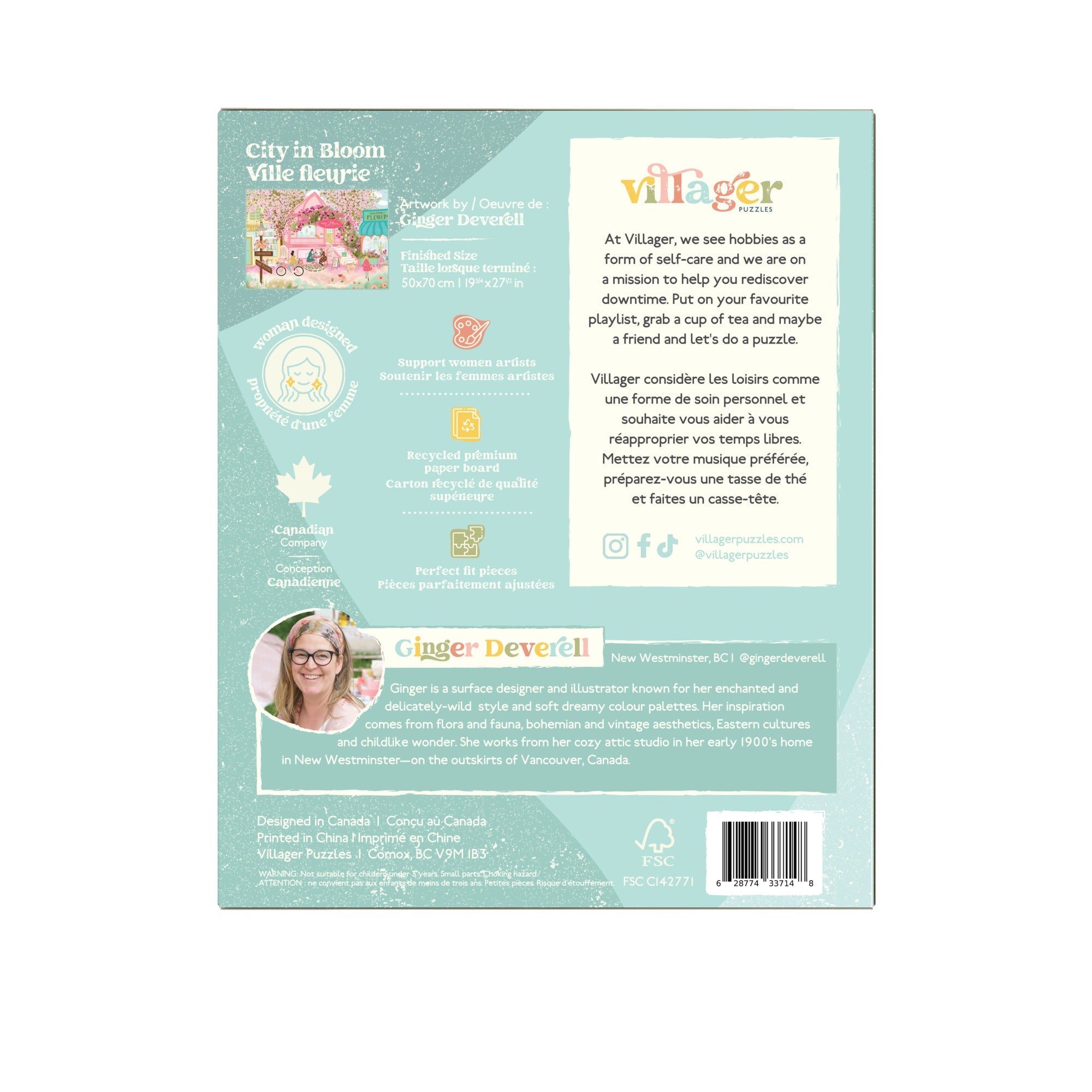 Villager Puzzles City in Bloom – Back of Box – 1000-Piece Puzzle