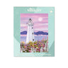 Villager Harbour Lighthouse| 1000-Piece Puzzle for Adults packaging with a lighthouse and floral design on a light blue background.