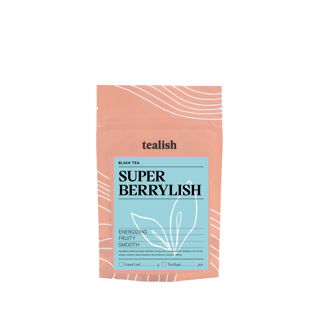 Tea bag package with 'tealish' branding on a white background