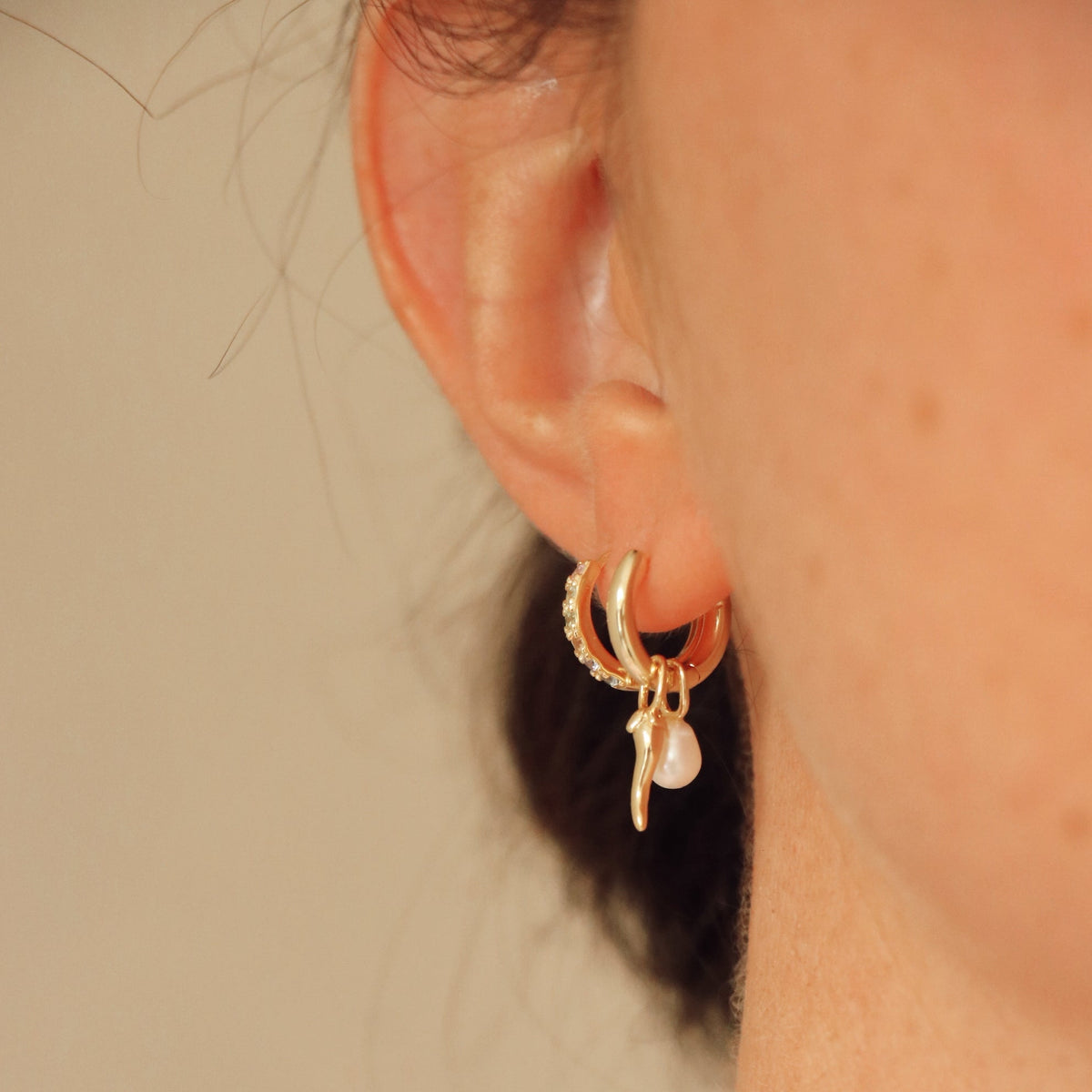 Charm Hoop Earrings – Pepeo, Gold-Plated Pearl & Aventurine | HoraceJewelry pearl