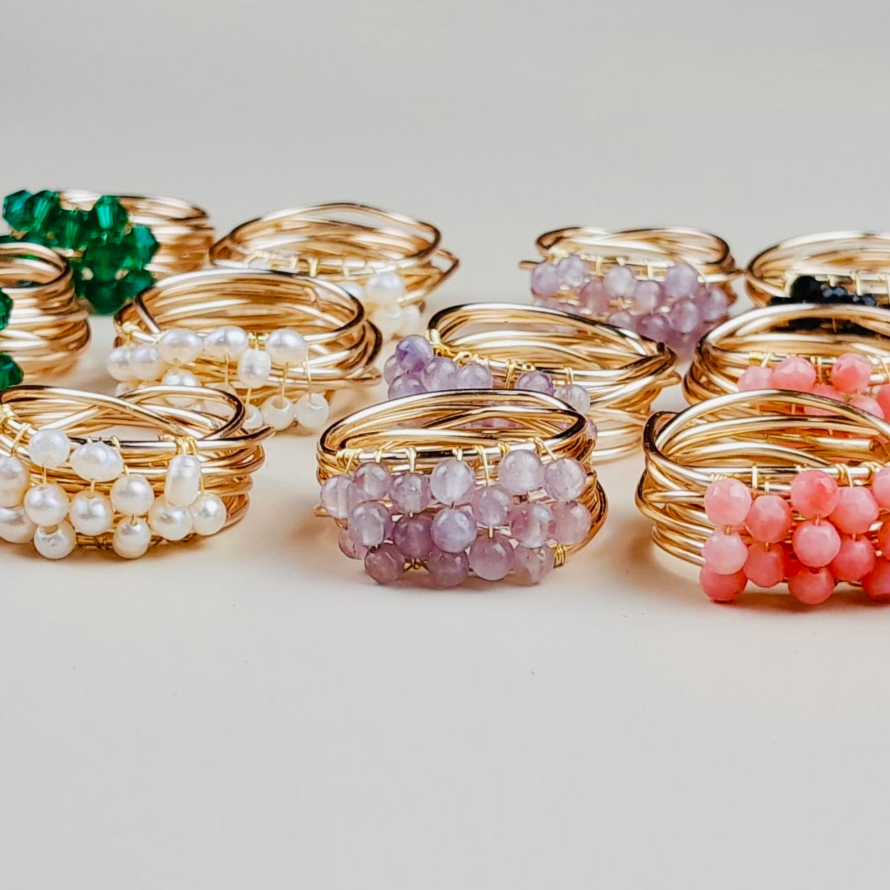 Amethyst - Beaded Dainty Ring by Pinky Mimosa