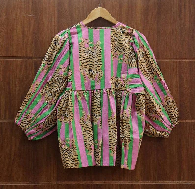 Tiger Print Kyra Striped Tunic 100% artisanal cotton back view
