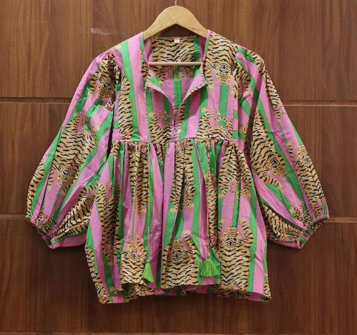 Tiger Print Kyra Striped Tunic 100% artisanal cotton hanging