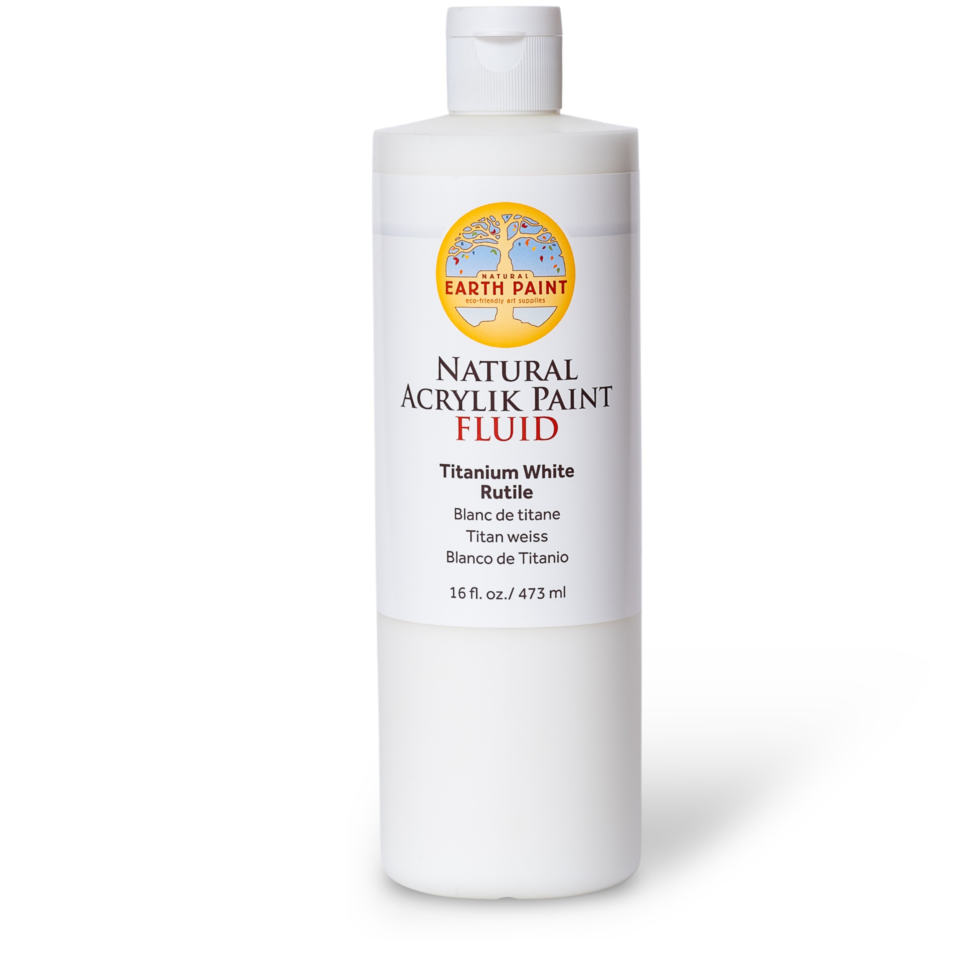 Bottle of Earth Paint Natural Acrylic Paint Fluid on a white background