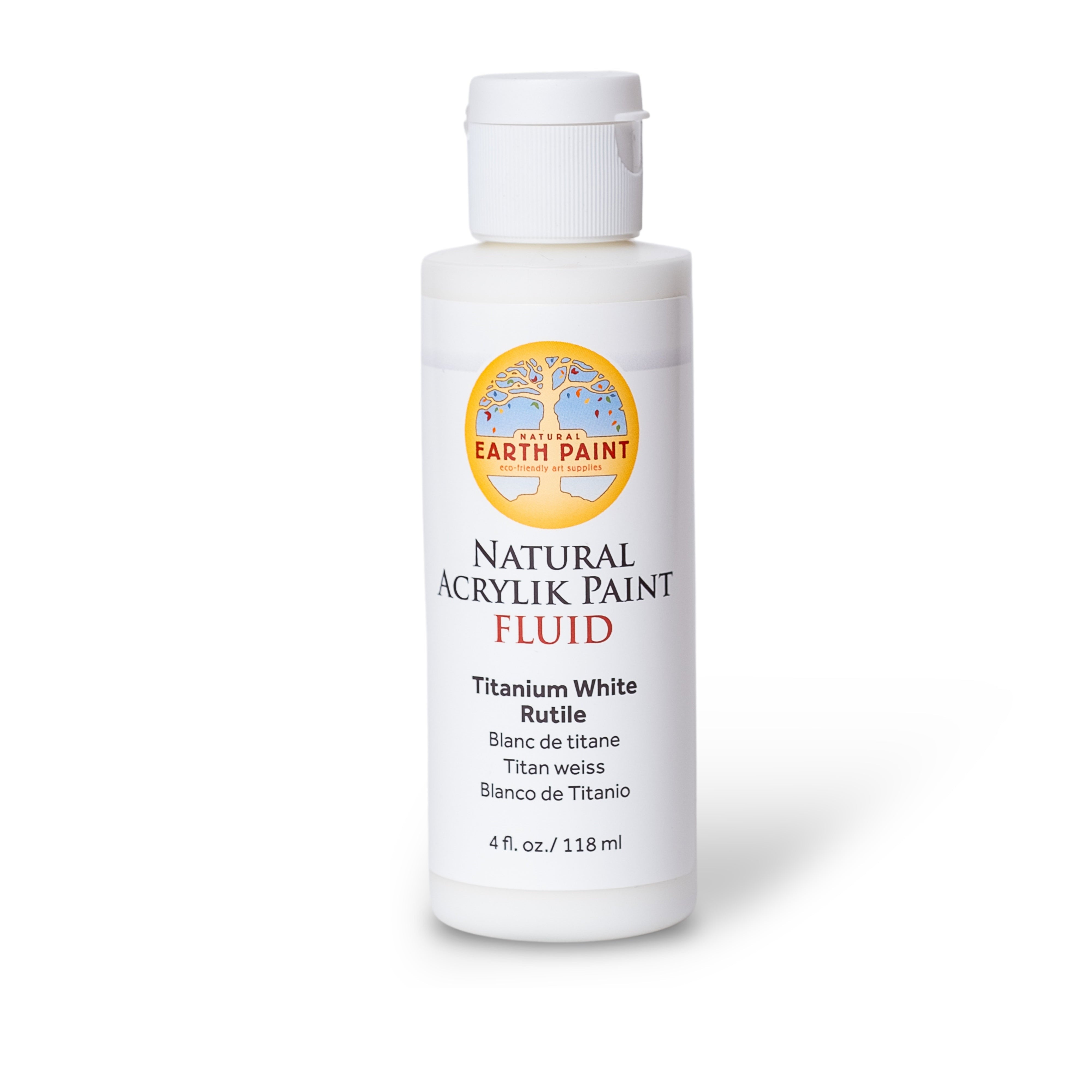 Bottle of Earth Paint natural acrylic paint fluid on a white background